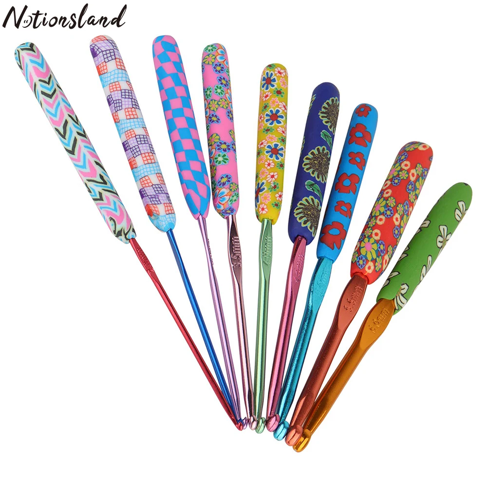 9pcs/set Crochet Hooks with Polymer Clay Handle Knitting Hook for Crochet Yarn Craft Extreme Comfort Soft Grip Crochet Needles