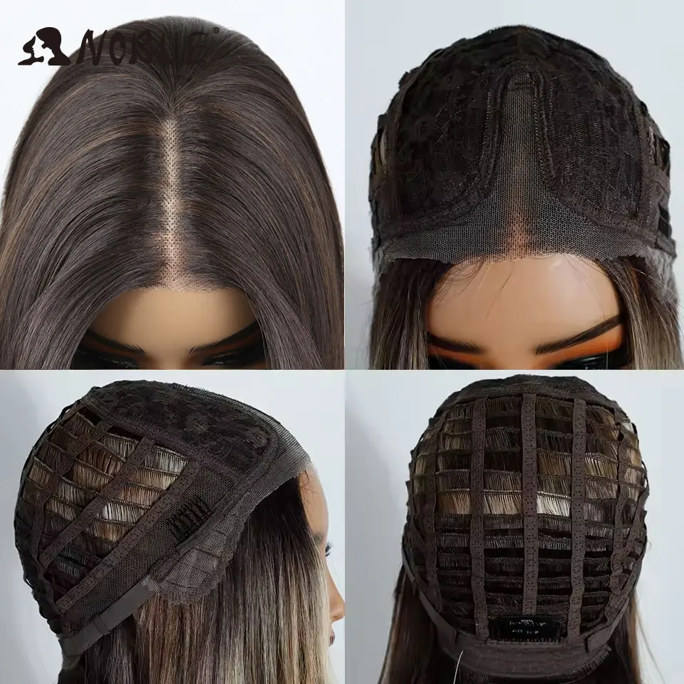 Edle, synthetische Perücken mit Spitze am Vorderteil für Damen, 30 cm lang, vorgezupft, vorgekämmt, Ombré-Farbverlauf von Braun zu Blond, glattes, gestuftes Bob-Modell, Cosplay-Perücke. – Detail 9