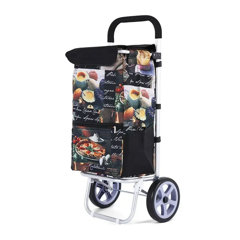 2023 New Large Capacity Household Buy Vegetables Oxford Cloth Tie Rod Portable Folding Shopping Hand Cart with Wheels Vogue