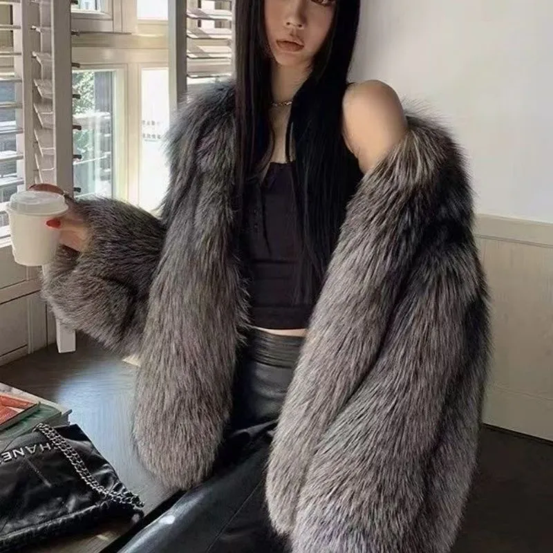 معطف فرو نسائي قصير سميك ودافئ مع مزيج من القطن #4