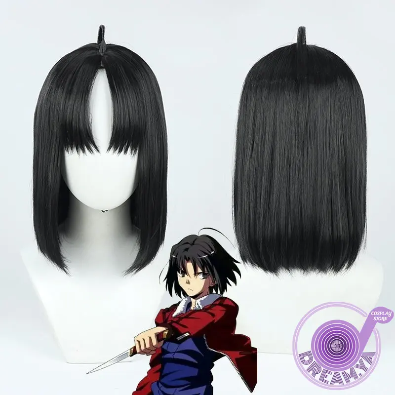 Ryougi Shiki-Peluca de Cosplay Kara No Kyoukai FGO, pelo sintético corto negro de 32cm, resistente al calor, juego de rol para fiesta de Halloween + gorro de peluca