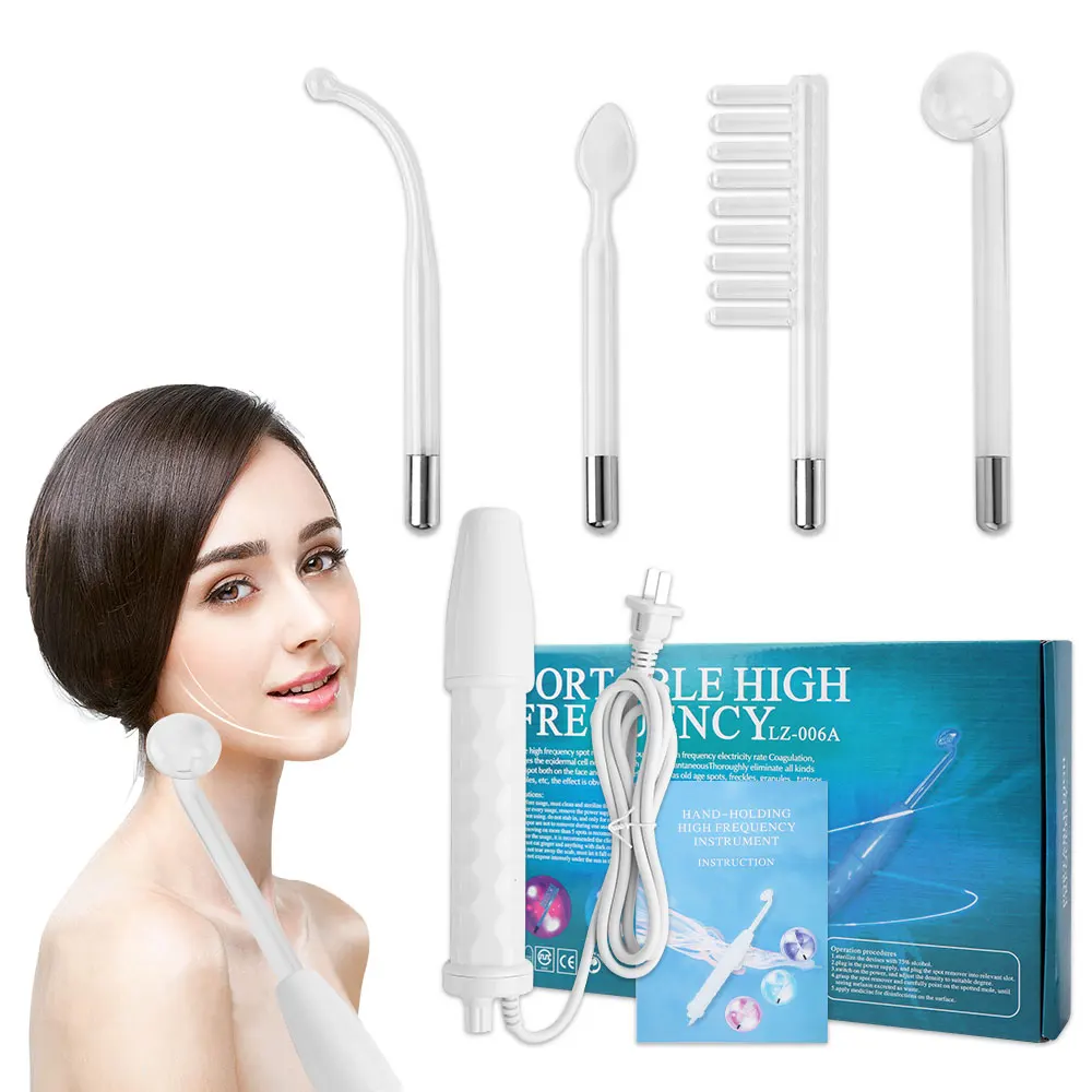 

4-в-1 портативный высокочастотный аппарат для красоты лица, электрод, фиолетовый свет, стеклянная трубка, палочка, массаж от прыщей, спа-уход за кожей лица