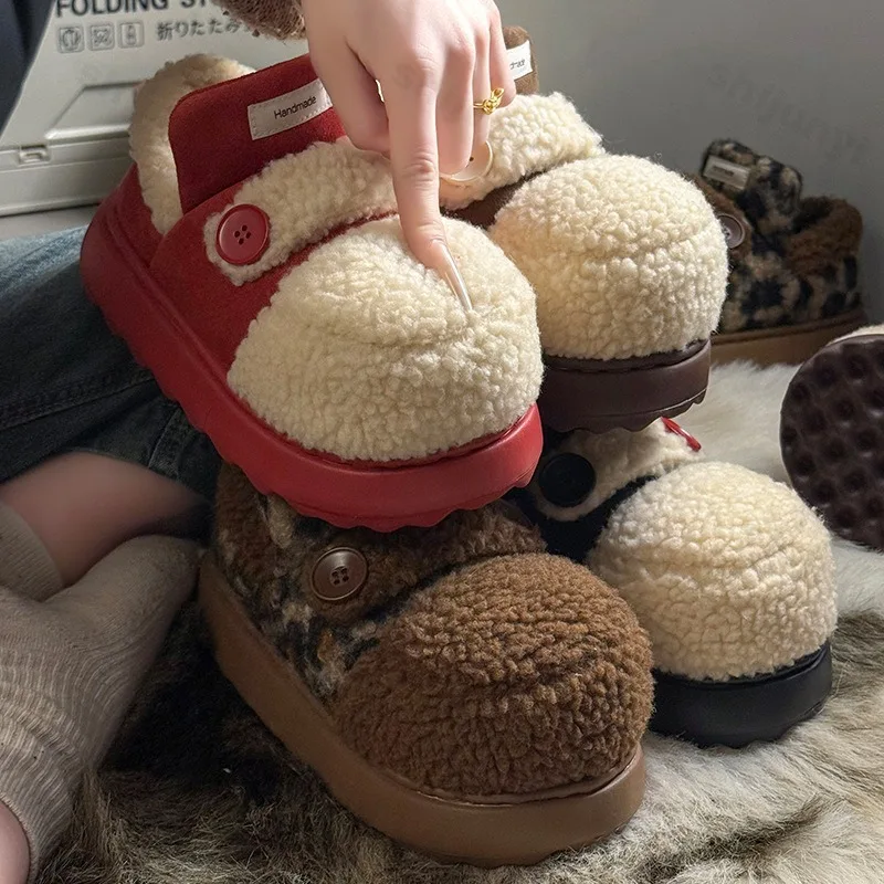 Frauen Plattform Baumwolle Schuhe Winter Neue Im Freien Nicht Slip Plüsch Verdicken Warme Schuhe Komfort Taste Höhe Erhöhen Baumwolle Hausschuhe