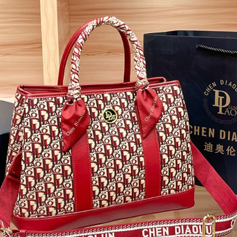 2024 New Canvas Embroidery Ladies Bag Large Capacity Fashion Handbag Shoulder Tote Bag Commuter Ladies Wedding Bag