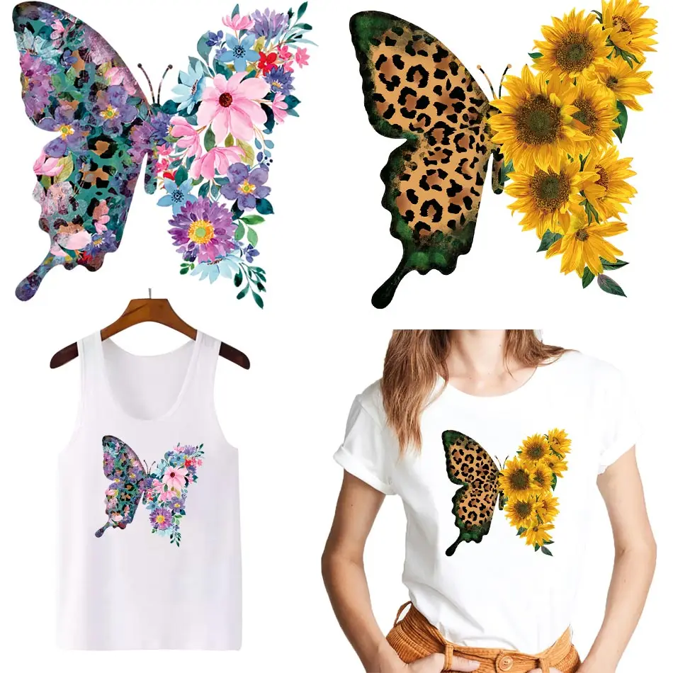 Beautiful Butterfly Heat Stickers On T-shirt DIY Washable Iron On Transfers On Clothes Color Fine Patches For Clothing Appliqued