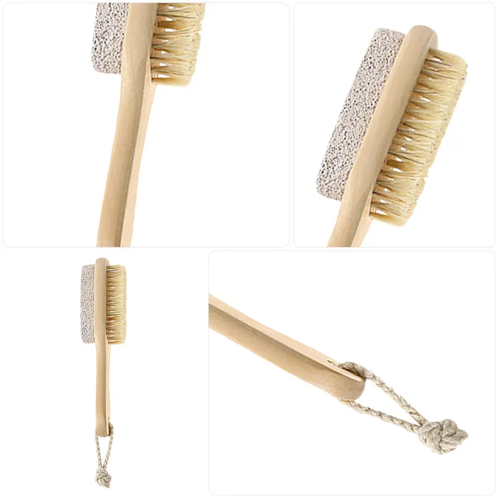 Zestaw szczotka do stóp z włosia świńskiego i kamień pumeksowy, naturalny usuwacz zrogowaceń, drewniana rączka, złuszczający peeling do martwego naskórka, pedicure