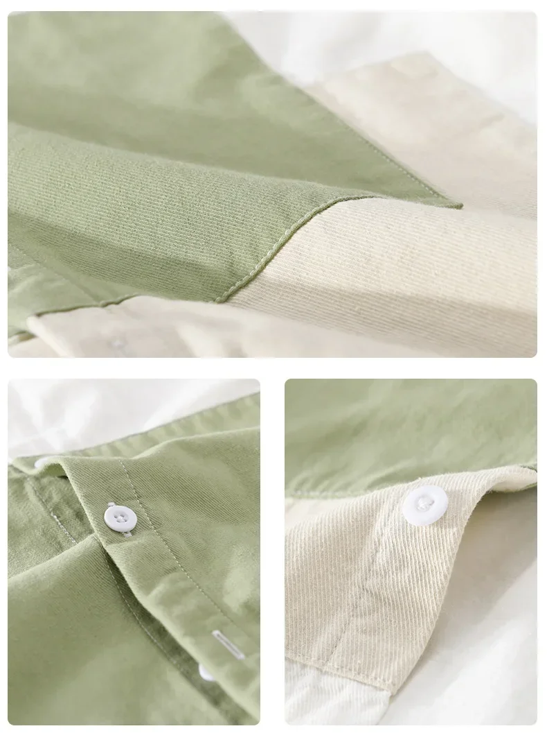 남성용 신선한 셔츠 스트리트 스타일 긴팔 셔츠, 캐주얼 순면 패치워크, 슬림핏 디자이너 셔츠, 청소년 패션 상의, 신상