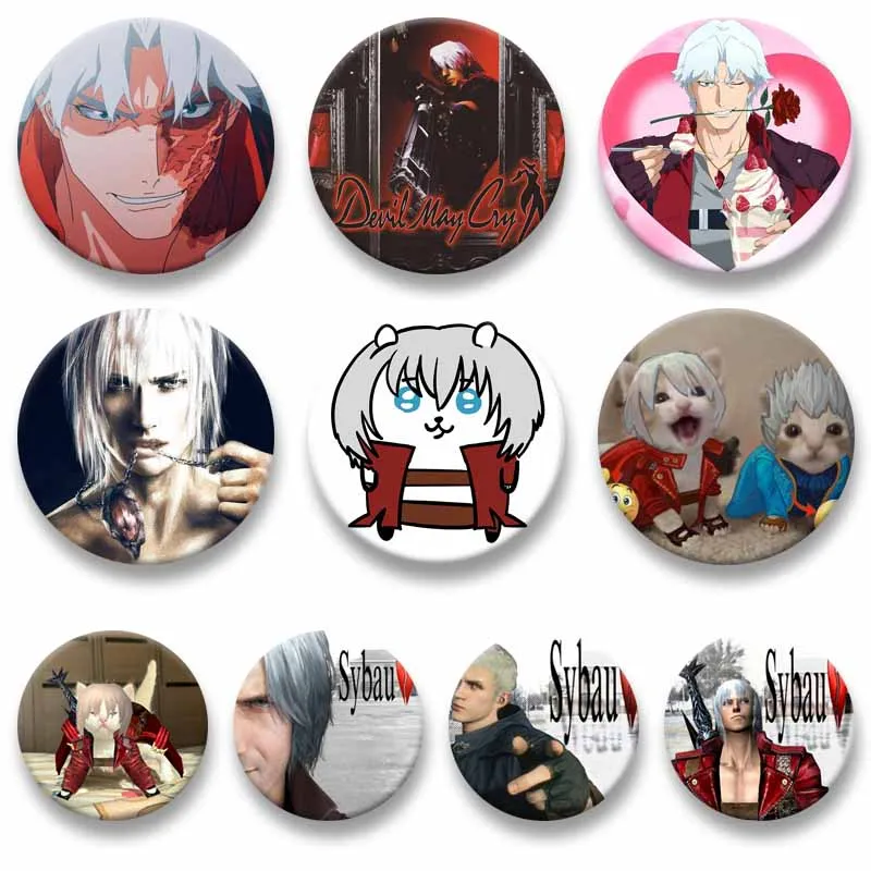 Game Peripheral Devil May Cry Dante Vergil Badges Cartoon Figure Button Pins Funny Round Brooch Clothes Backpack Decor Jewelry