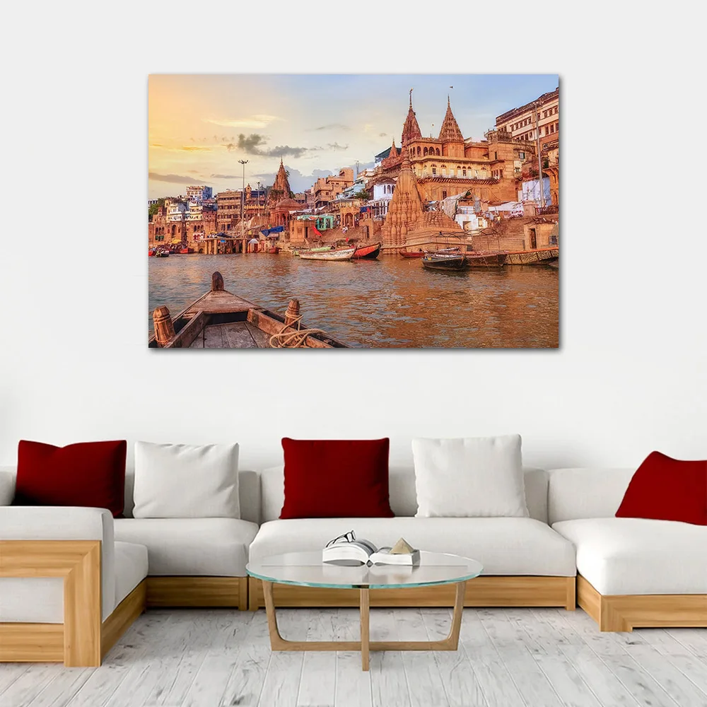 Ganga River Varanasi North India Cityscape Poster Landscape Canvas Painting For Home Decor Wall Art Pictures For Living Room