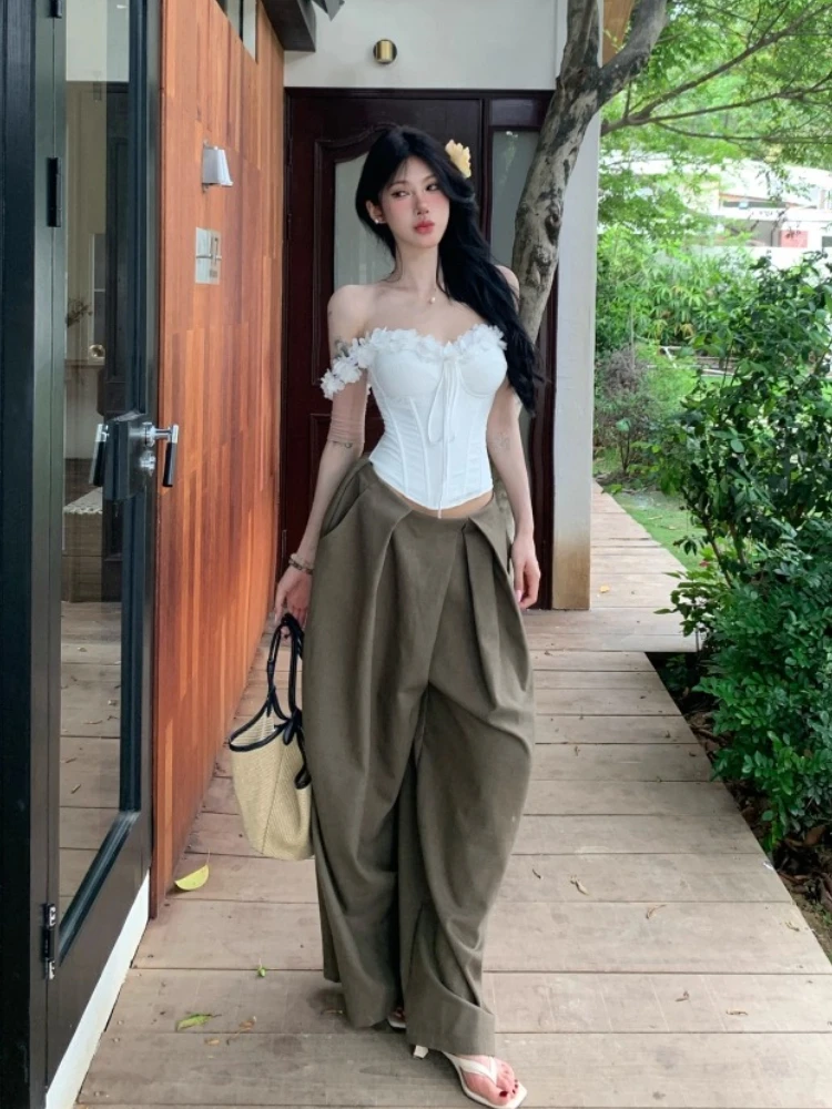 Harajuku Subculture T-shirts Elegant Harajuku Y2k Crop Tops Summer Sexy Slim Women Vintage Office Lady Tees Sleeveless Tshirts