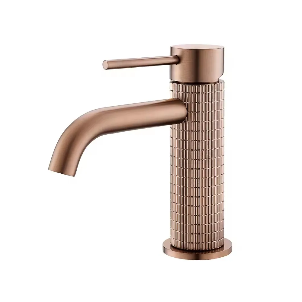 

Luxury Brushed Rose gold Bathroom sink faucet Modern Design Hand Basin Tap Hot cold water Washbasin faucet Copper Washbowl Tap