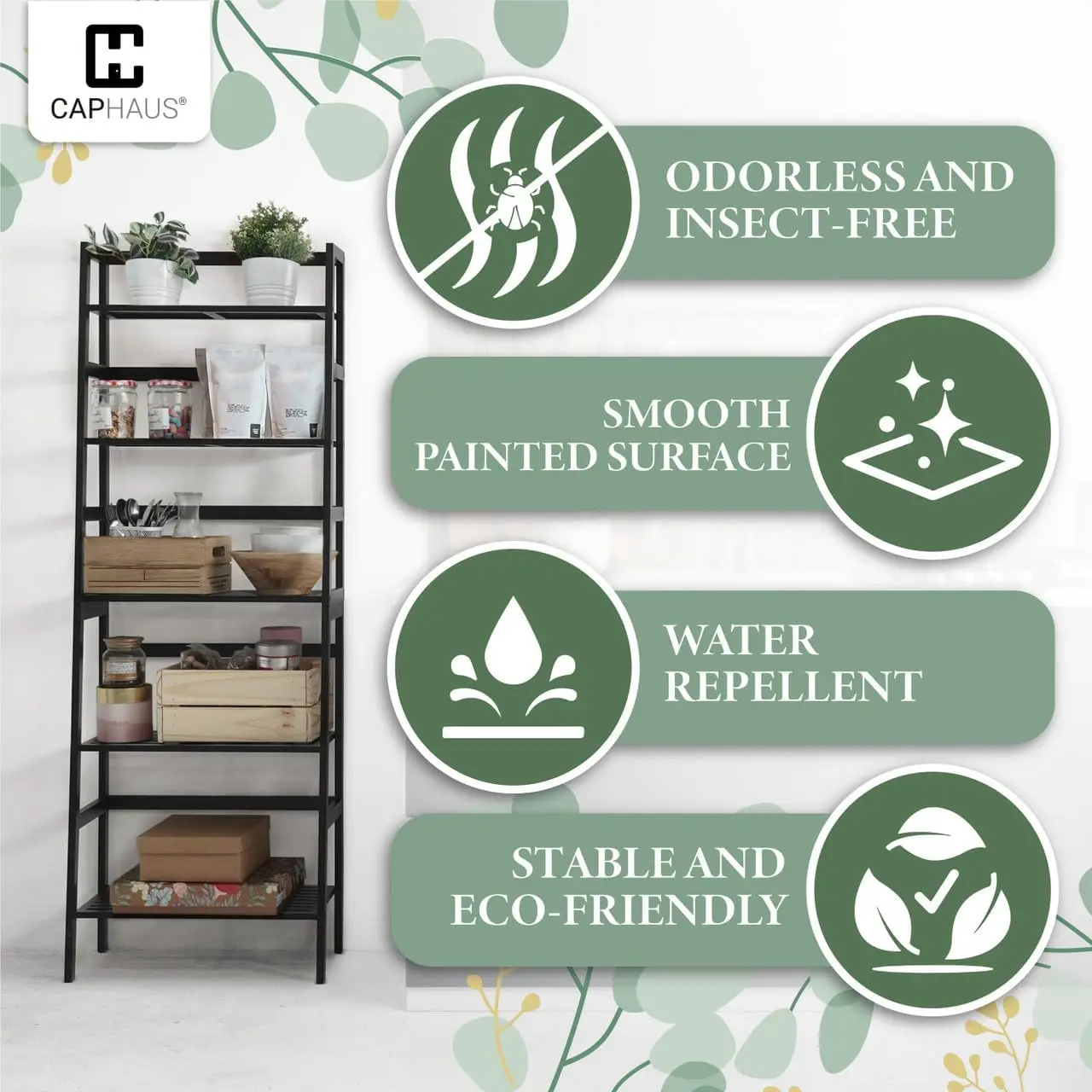 5-Tier Bamboo Ladder Shelf, Bamboo Open Storage Ladder Bookshelf, Freestanding Plant Standing Display Stand, Multifunctional