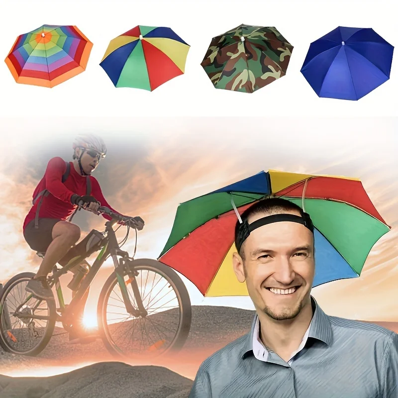 Hands-Free Multicolor Umbrella Hat  Sun/Rain Protection for Outdoor Adventures & Daily Commutes