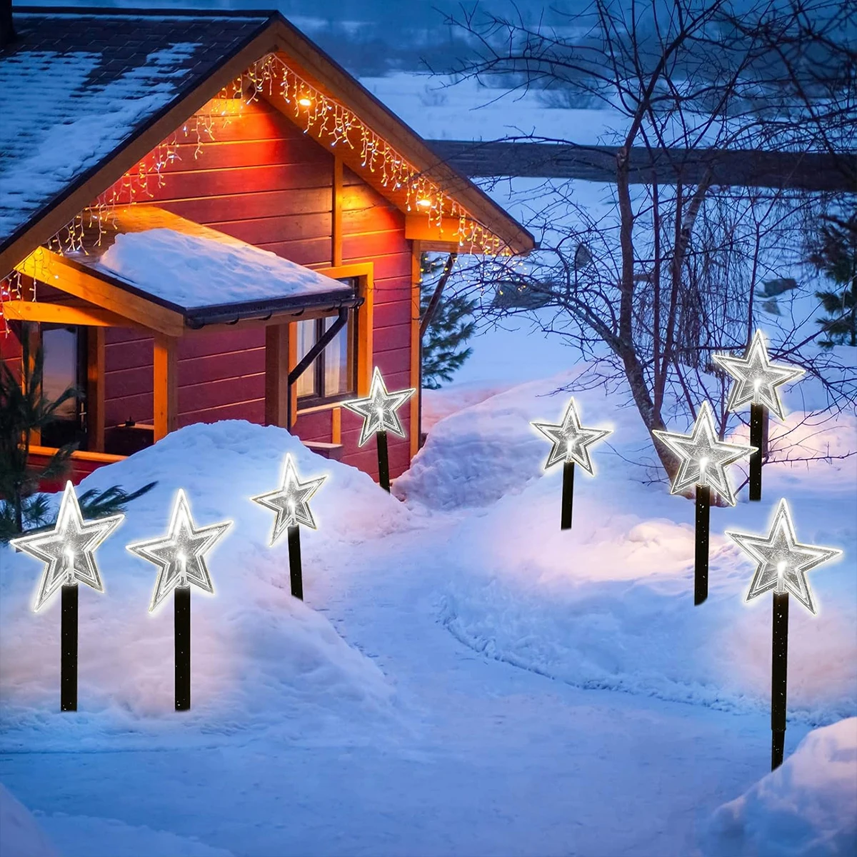 4Pcs Christmas Atmosphere Solar Path Light Pattern Outdoor Waterproof Landscape Lamp Perfect For Home Garden Patio Pool Decor