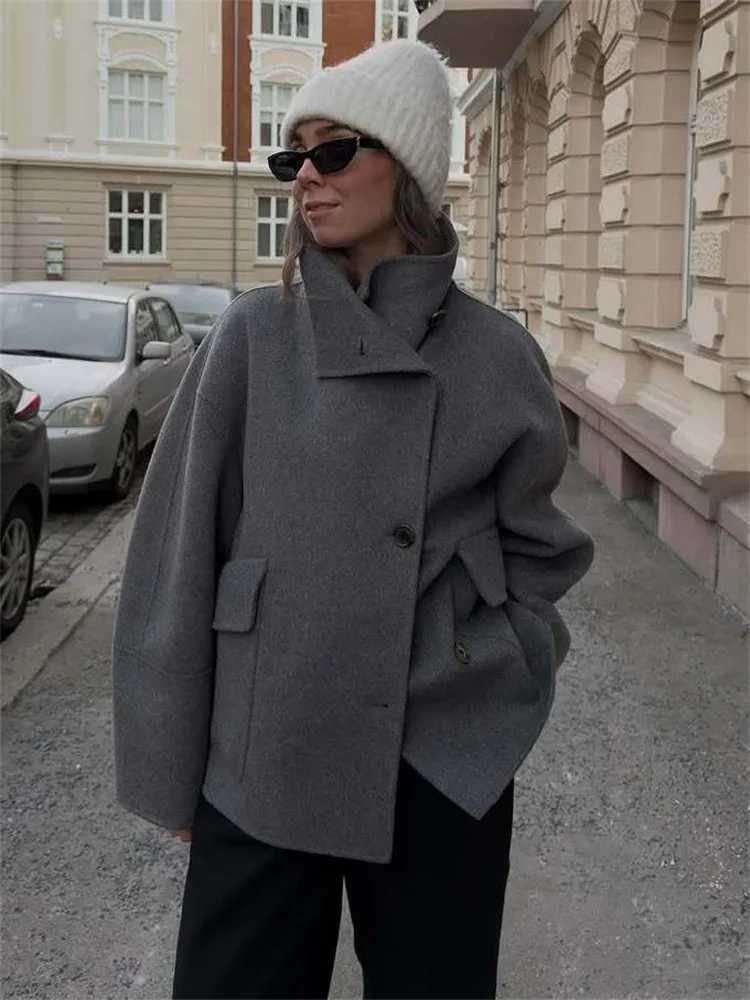 Winter Casual Pocket Jacket Overcoat Female Turtleneck Loose Patchwork Warm Commute Outwear 2025 New Women's Jackets Coat