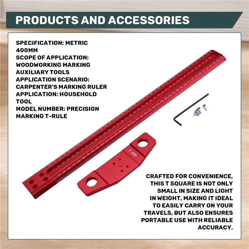 

Precision Marking T-Rule Carpenter's Drawing Ruler Woodworking Marking Ruler Standard Aluminum Alloy Ruler