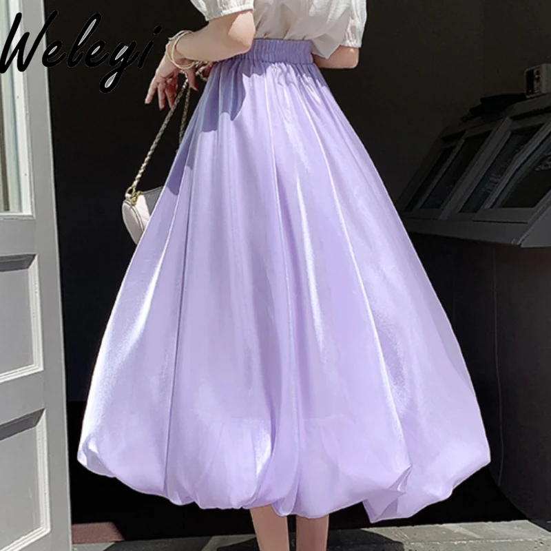 

Women's Summer Pink Bud Skirt French Streamer Yarn Bubble Skirt Slim High Waist A- Line Large Hem Mid-length Umbrella Skirts