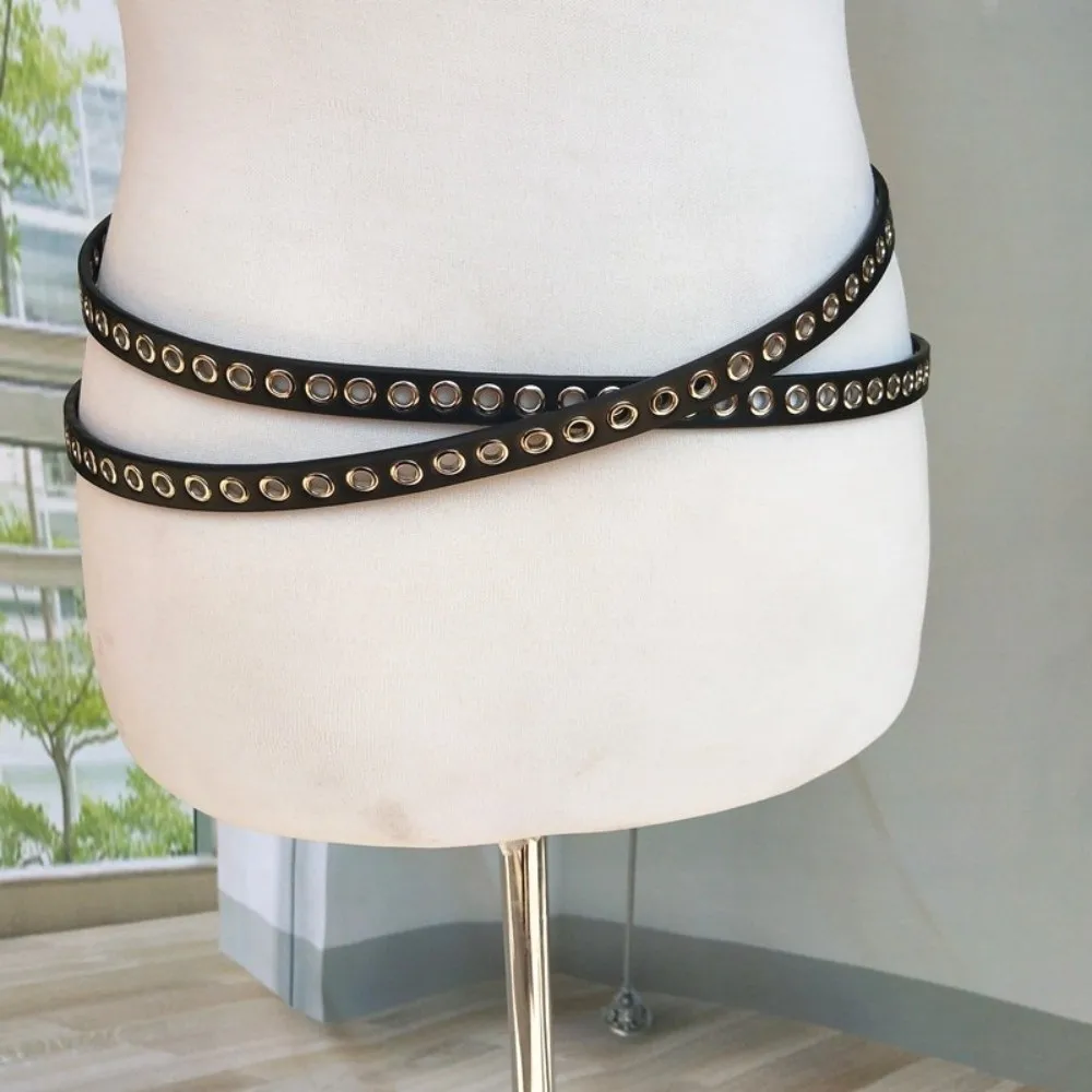 

Trendy Retro Double Circle Belt Y2K Style Adjustable Needle buckle belt PU Leather Thin Belt for Women