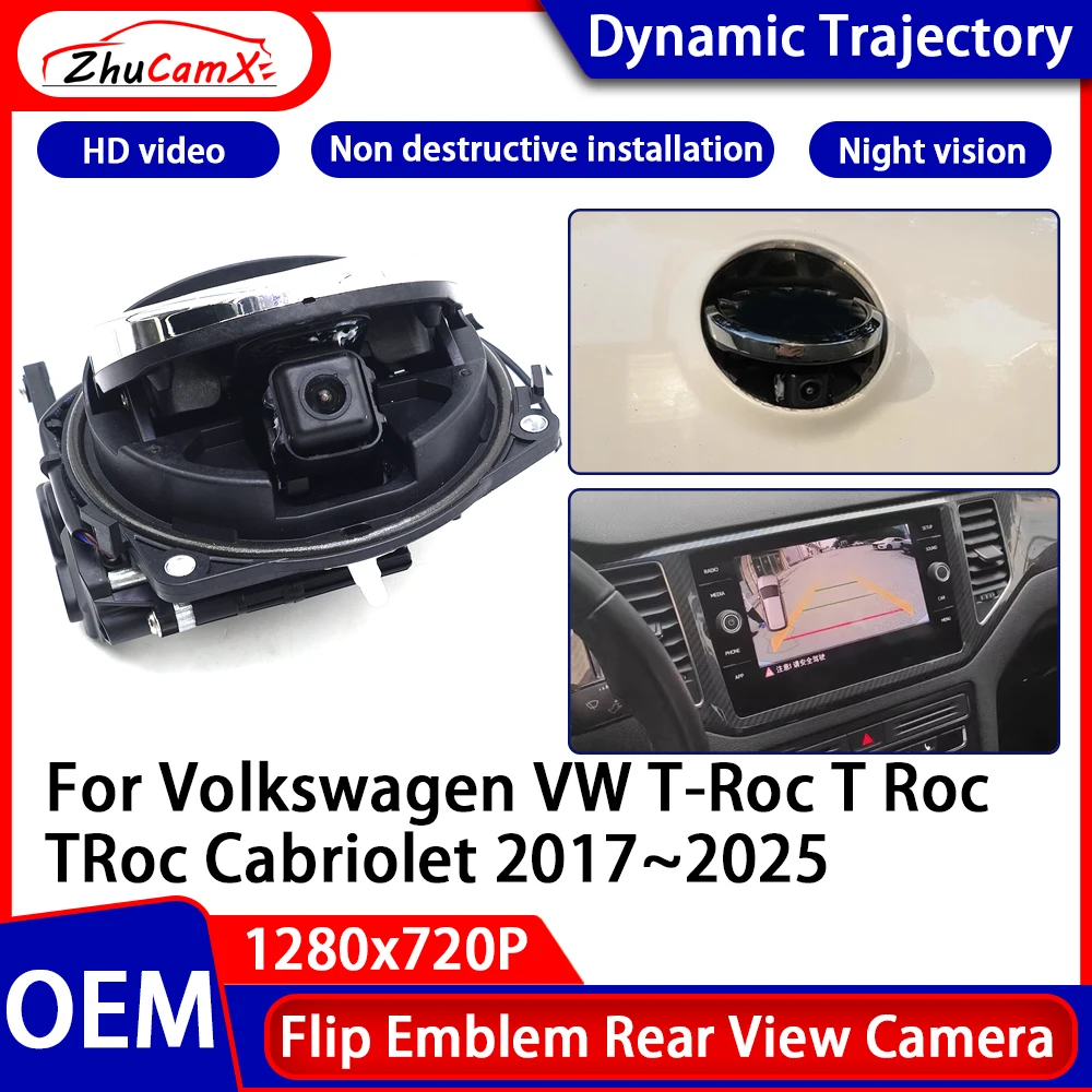 

for Volkswagen VW T-Roc T Roc TRoc Cabriolet 2017~2025 Dynamic Trajectory Flip Emblem Reverse Backup LOGO Rear View Camera