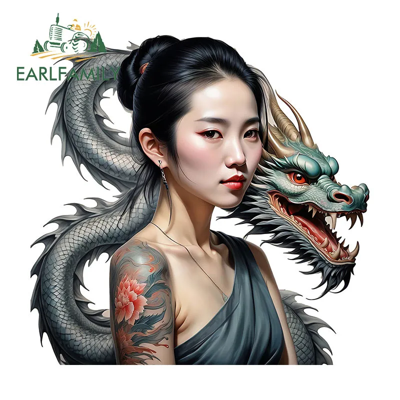 EARLFAMILY Geisha com Dragão Adesivos Japoneses para Carro Capacete de Moto Para-brisa Impermeável Decalques JDM à Prova de Arranhões Estilização Auto