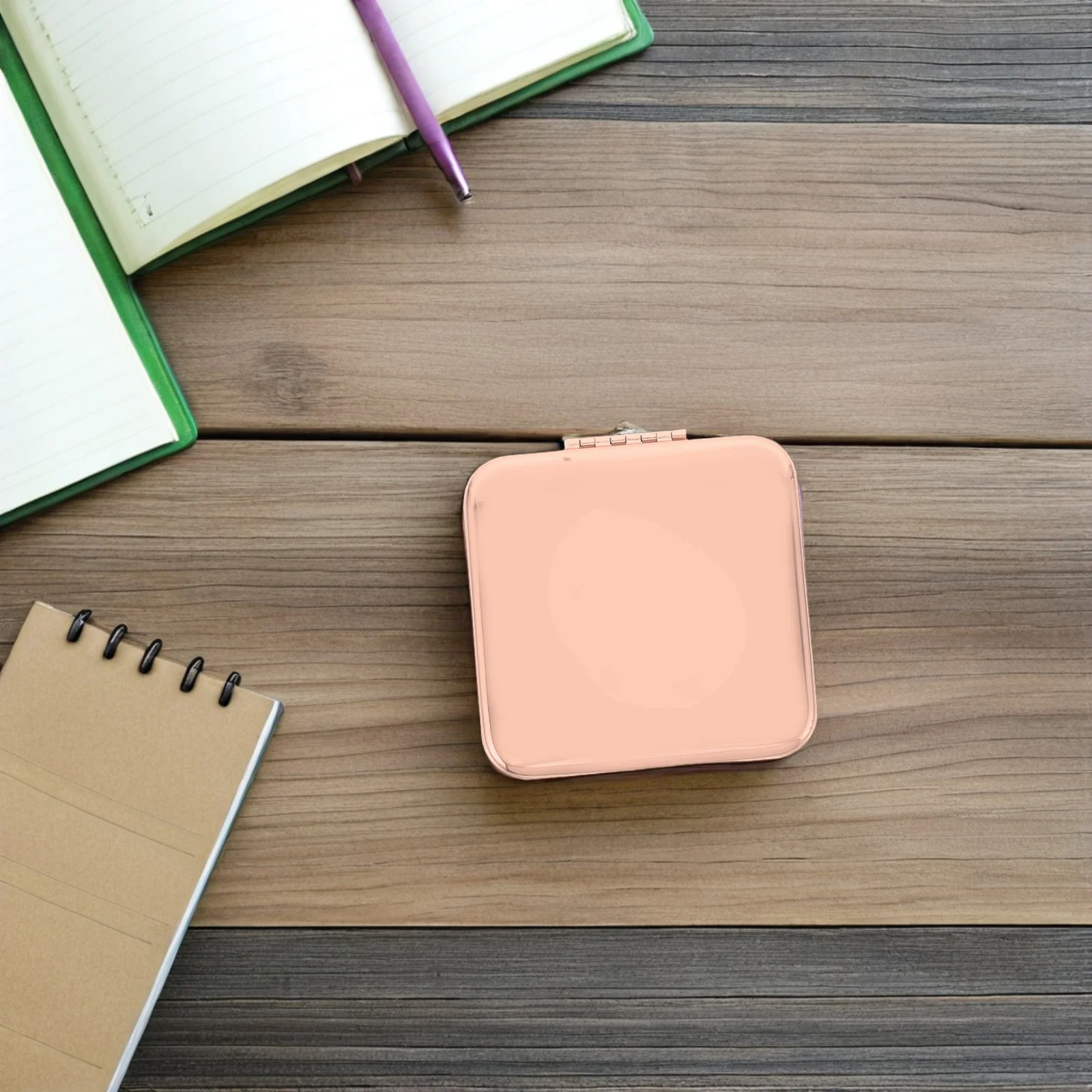 Kompaktowe lusterko do makijażu podróżne, metalowe, przenośne, składane, dwustronne, powiększające, z wyraźnym obrazem, odporne na zarysowania.