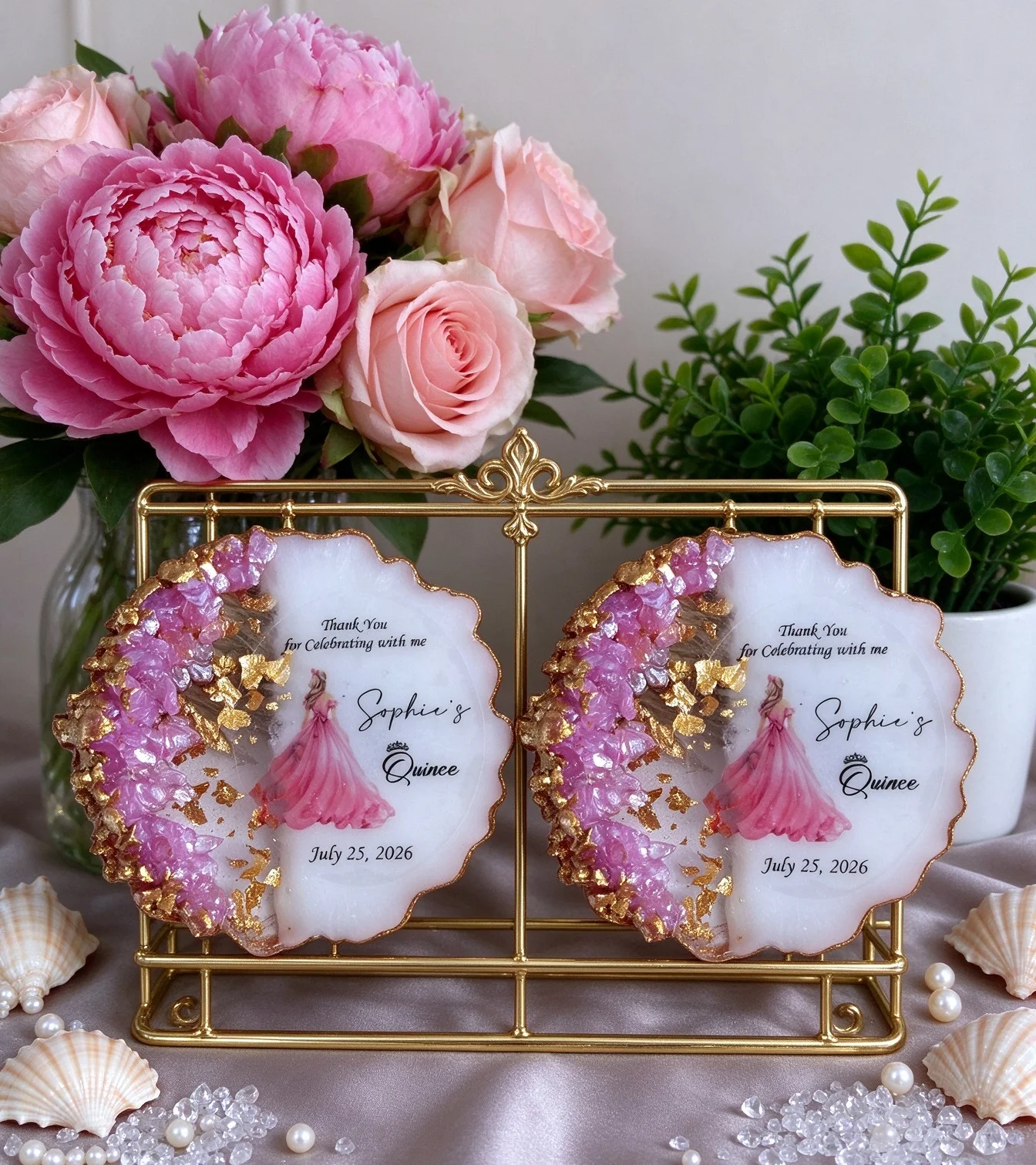 Personalized Beach Wedding Epoxy Magnet, Custom Seashell Starfish Resin Fridge Magnet, Recuerdos Boda Party Guest Souvenir Bulk