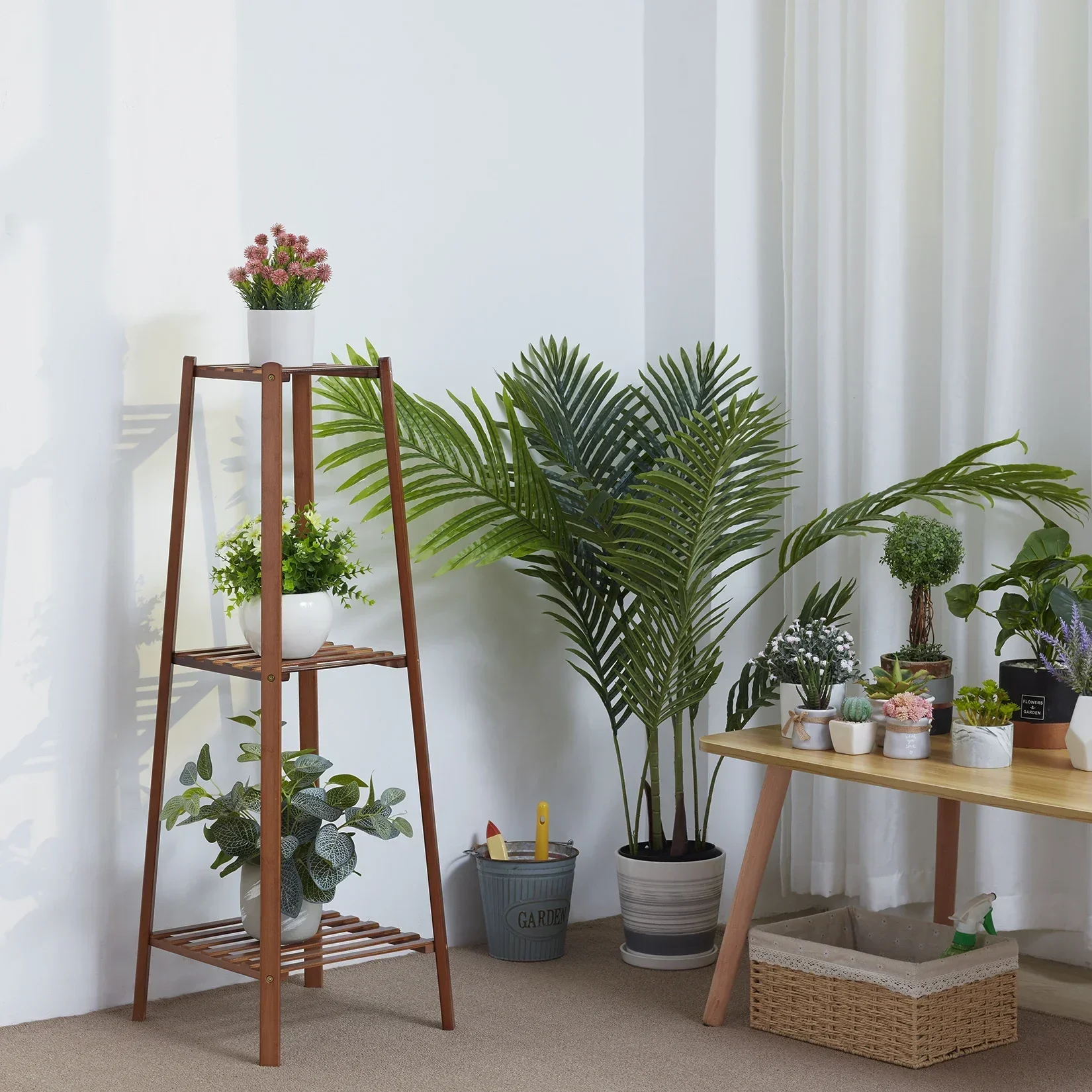 Hoher Bambus-Pflanzenständer, Blumentopf-Präsentationsständer, Pflanzenregal für den Außenbereich, Organizer, höhenverstellbares Pflanzenregal
