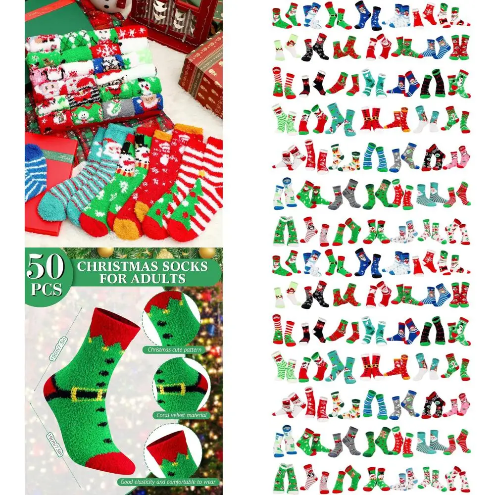 

50 Pairs Women's Cozy Christmas Socks, Plush & Soft Slippers for Holiday Gifts, Ideal Winter Socks for Xmas