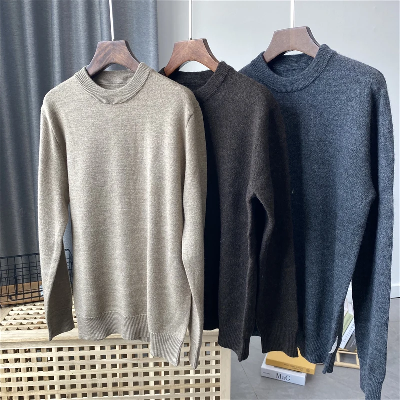 

Authentic Men's Knitted Wool Sweater round Ne Base Layer Color Busin Casual Faion Ci Winter Long Sve Slim Fit