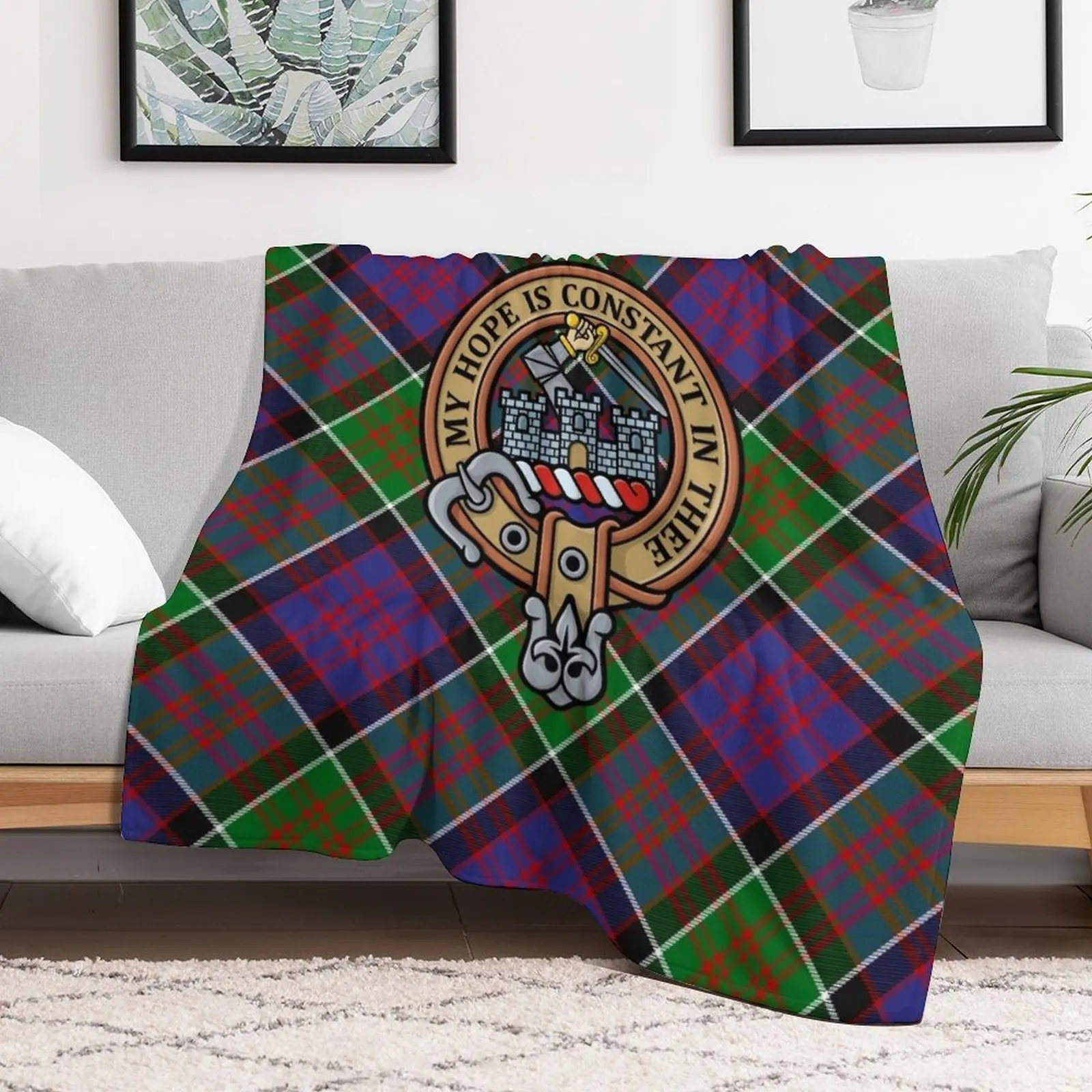 Clan MacDonald of Clanranald Crest over Tartan Throw Blanket Thin for babies Summer bed plaid Blankets