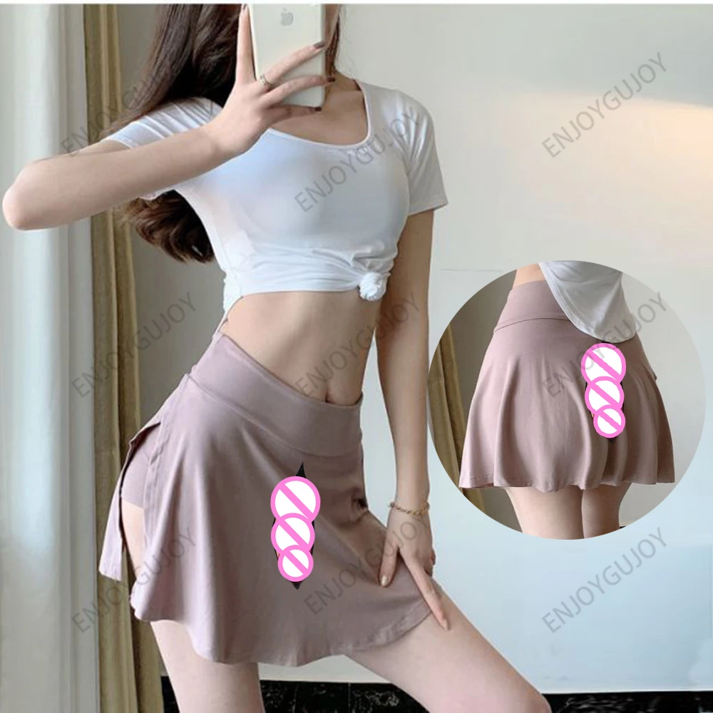 Invisible Open Crotch Outdoor Sex Women's Secret Clothing Sports Short Skirt Sexy High Waist Package Hip Pantskirt Erotic Female