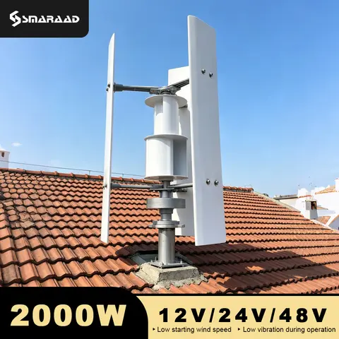 2000W 2KW Vertical Axis Wind Turbine 12V 24V 48V Wind Generator CE Certified Free Energy Low Speed Start Off Grid for Home Use