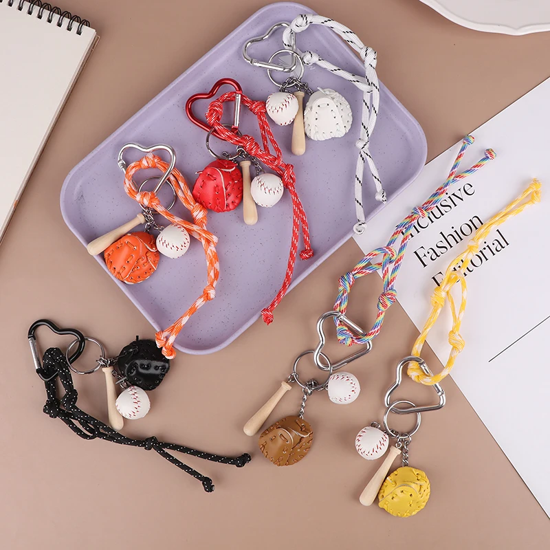 Ins Colored Rope Knot Baseball Keychain Creative Sports Keyring Trendy Woven Rope Key Holder Girls Bag Pendant Handbag Charms