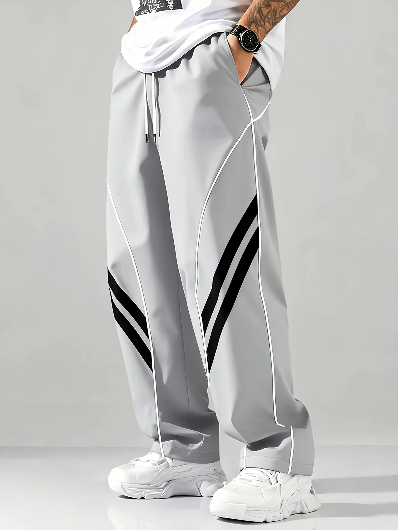 2026 Y2K Hochgeschnittene Schlankmachende Hose mit Elastischem Bund und Seitennaht Weißer Kante Lässige Freizeithose für Outdoor-Sport Lange Hose für Kinder – Detail 4