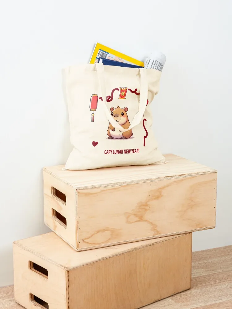 Capy Lunar New Year! Tote Bag reusable shopping bags Lady bag shopping bags foldable canvas tote bags