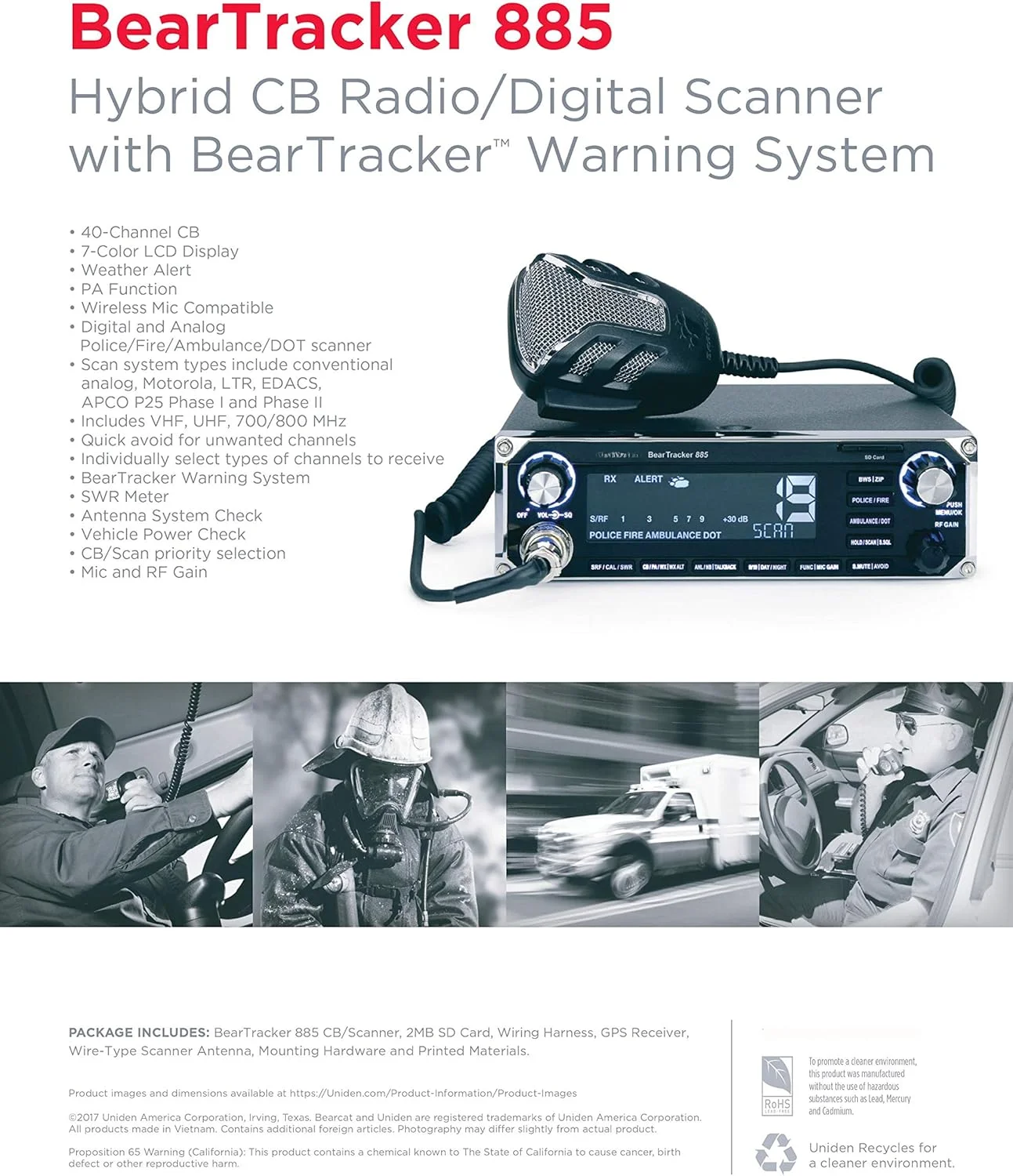 Hybrid Full-Featured CB Radio + Digital TrunkTracking Police/Fire/Ambulance/DOT Scanner w/ Warning System