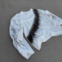 Jersey holgado con estampado de calle, camiseta de manga larga con gofres, top informal americano con cuello redondo para hombre