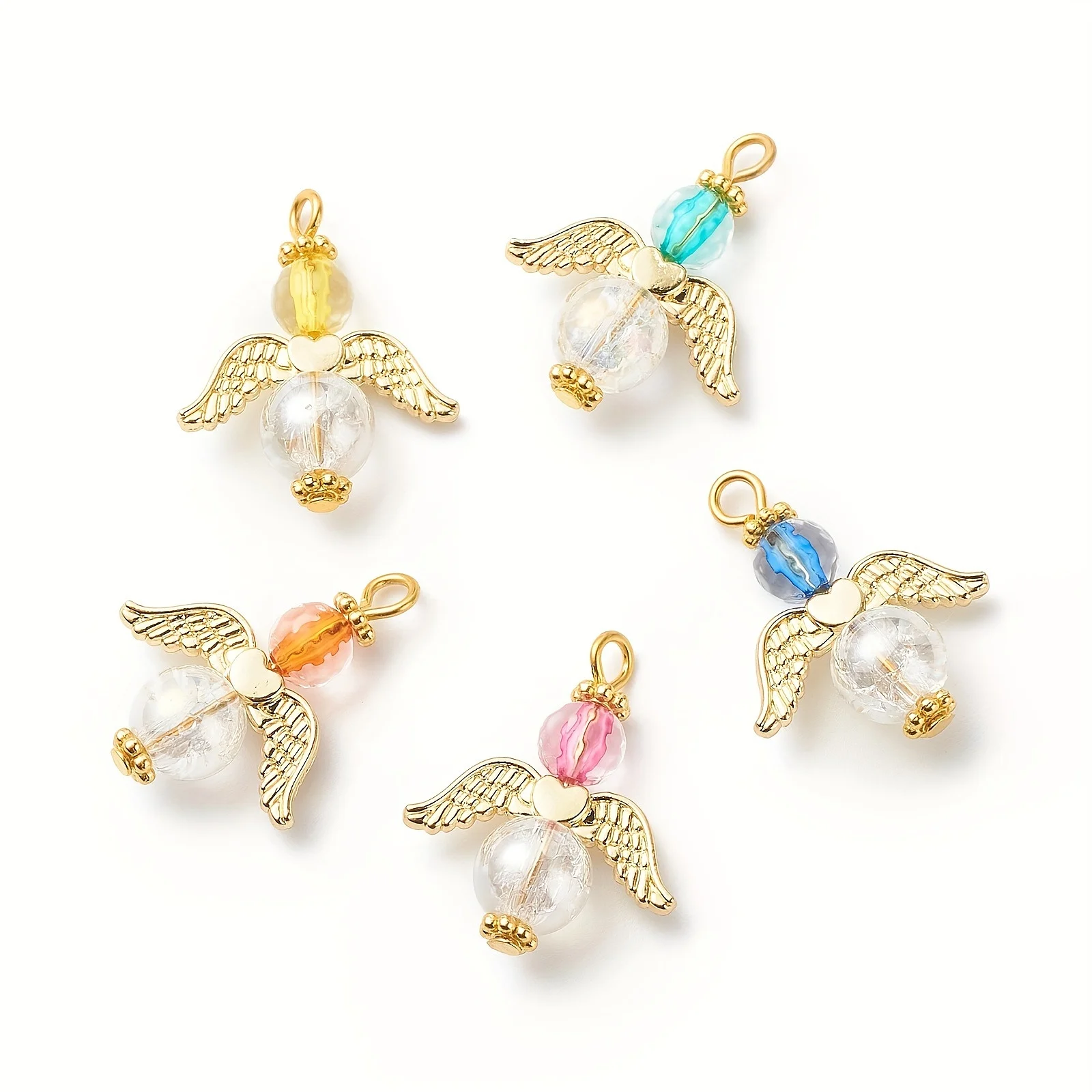 

1 Set Acrylic & Glass Pendant Decotrations with Alloy Wings and Iron Findings Agnel Golden Mixed Color for DIY Necklace Earring