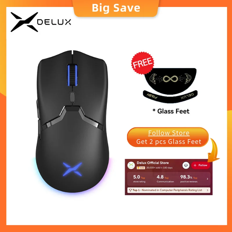 

Delux M800PRO PAW3395 Wireless Gaming Mouse RGB light 26000DPI Wired Programmable Rechargeable Mice for PC Laptop Gamer