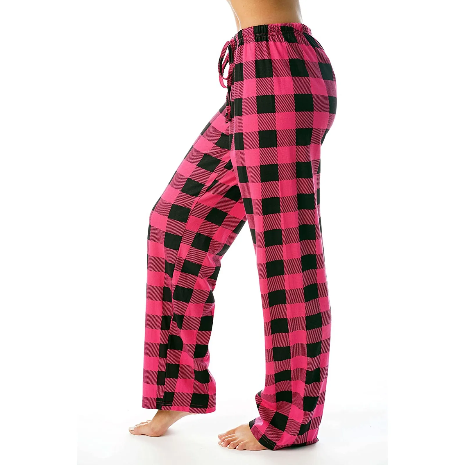 Women Autumn Winter Plaid Printed Pants Full Length Long Trousers Sports Pants