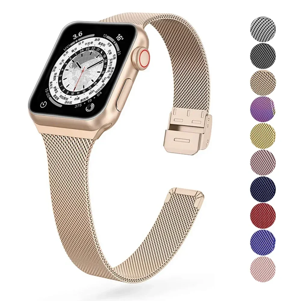 Cinturino sottile ad anello milanese per cinturino apple watch 44mm-45mm 40mm-41mm-42mm-38mm braccialetto iwatch serie 10 46mm 8 7 6 SE 5 4 3 9 49mm
