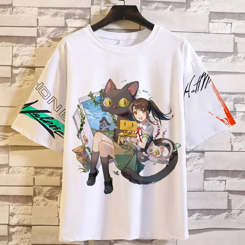 อะนิเมะเกมสินค้าซูซูเมะ'การเดินทางเสื้อยืดแขนสั้นฤดูร้อนยู ไนเซกซ์ ซูซูเมะ โทมิโอกะแมวหลวม PLUS ขนาด