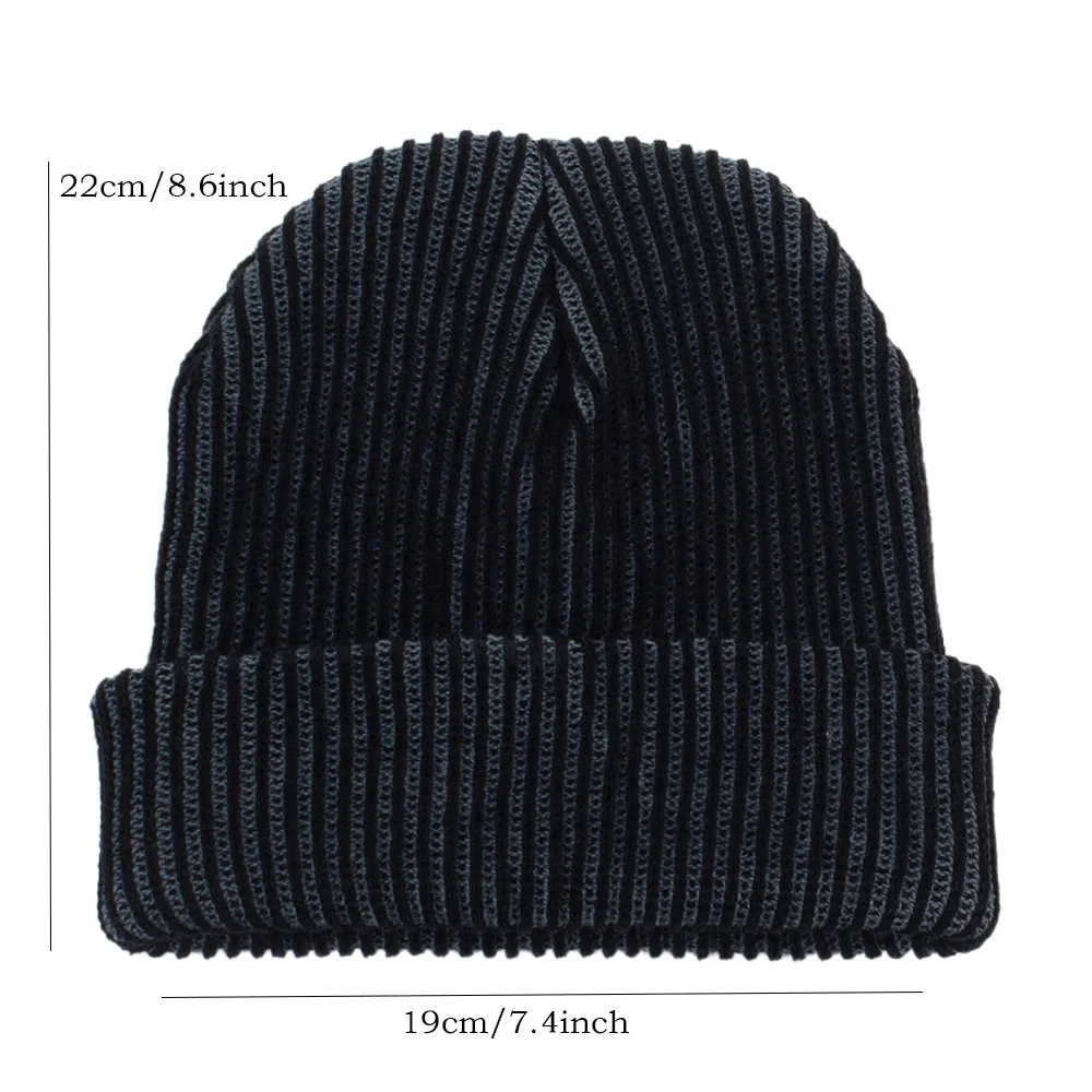 Striped Beanies for Men Mixed Color Hot Pink Women\'s Hat Thick Warm Ribbed Knit Black Winter Cap Neon Yellow Bright Ski Skullies