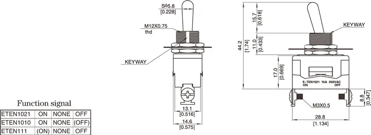 Hochwertiger 12-mm-Kippschalter, 2/3/4/6/9/12 Kontakte, zwei oder drei Positionen, E-TEN1021, 1322, 1321 – Detail 3