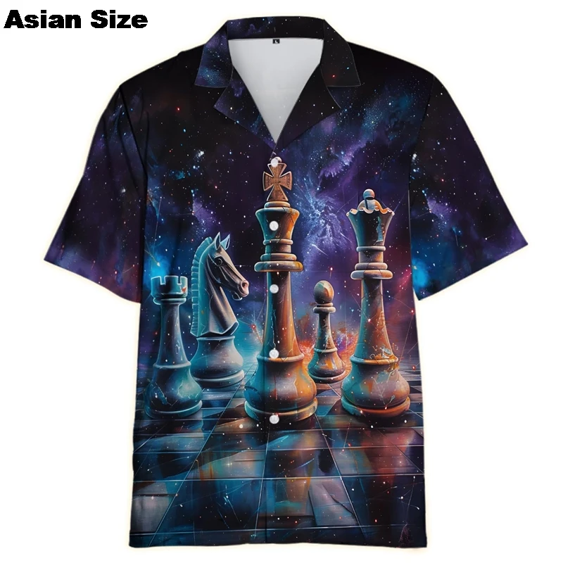 Fashion Game Chess Color 3D Print Shirt Men Women Shirts Single-Breasted Short Sleeve Hawaii Shirts Blouse Men's Lapel Blouse