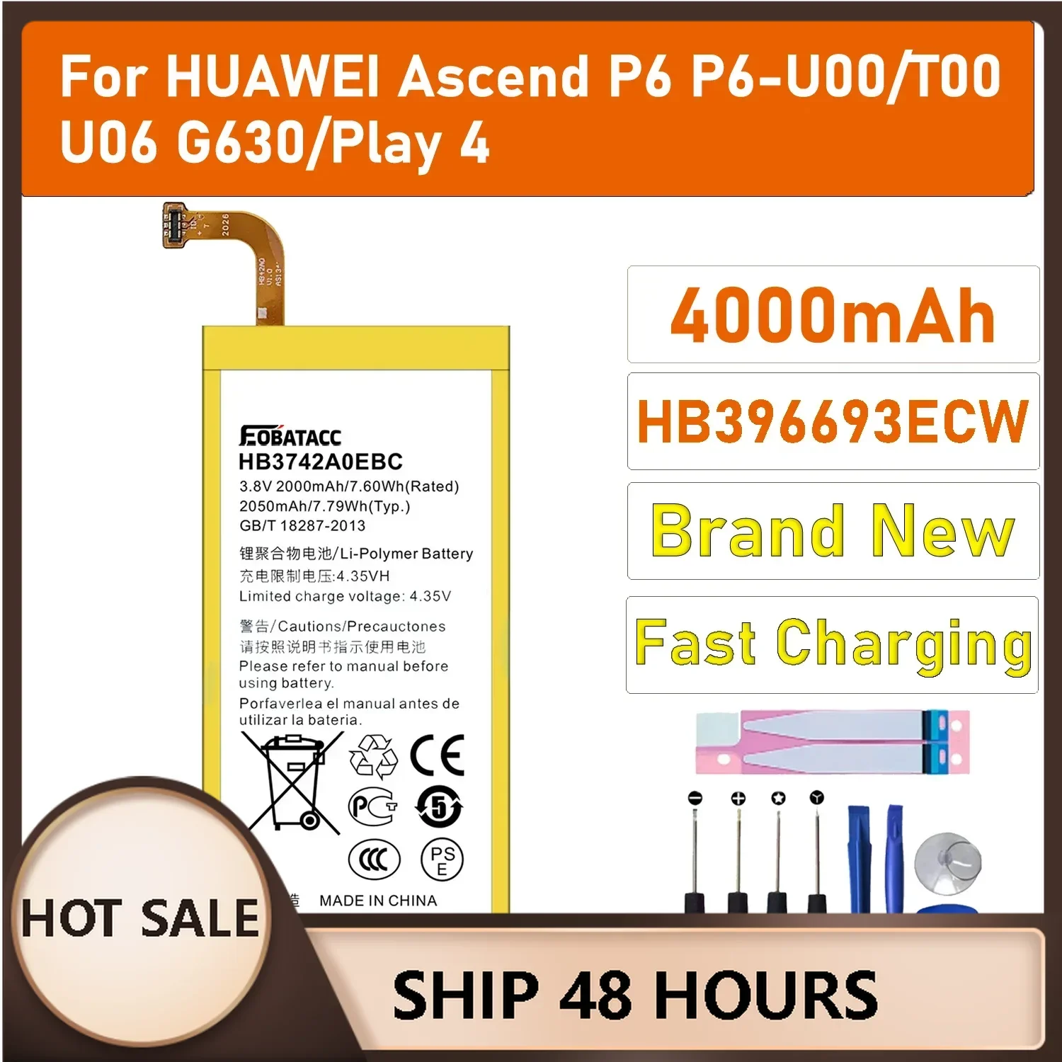 

4000mAh HB3742A0EBC Battery For Huawei Ascend P6 P6-U06 p6-c00 p6-T00/ Ascend G6 G620 G621 G620s G630 Batteria battery