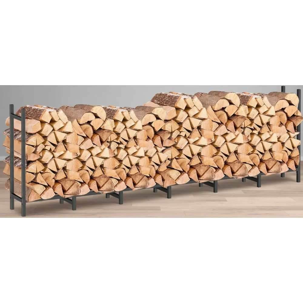 

Heavy Duty 8ft Firewood Rack Outdoor Indoor, Rustproof Log Holder for Patio Garden Backyard Storage