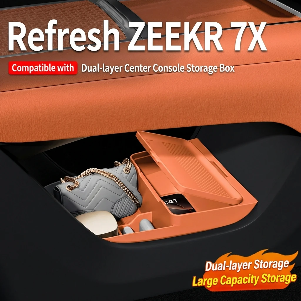 

For 2026 NEW ZEEKR 7X Central Control Lower Level Organizer Storage Box Armrest Box Below Silicone Tray Car Accessory