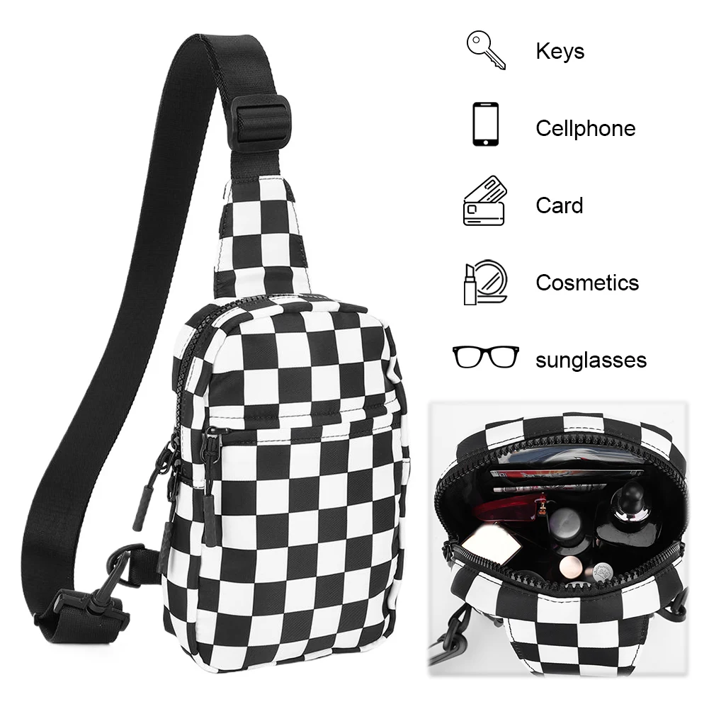 

Casual Sling Chest Bag for Men Women Checkered Crossbody Bag Unisex Fashion Sling Bag Daypack for Gym Sport Hiking Shoulder Bag