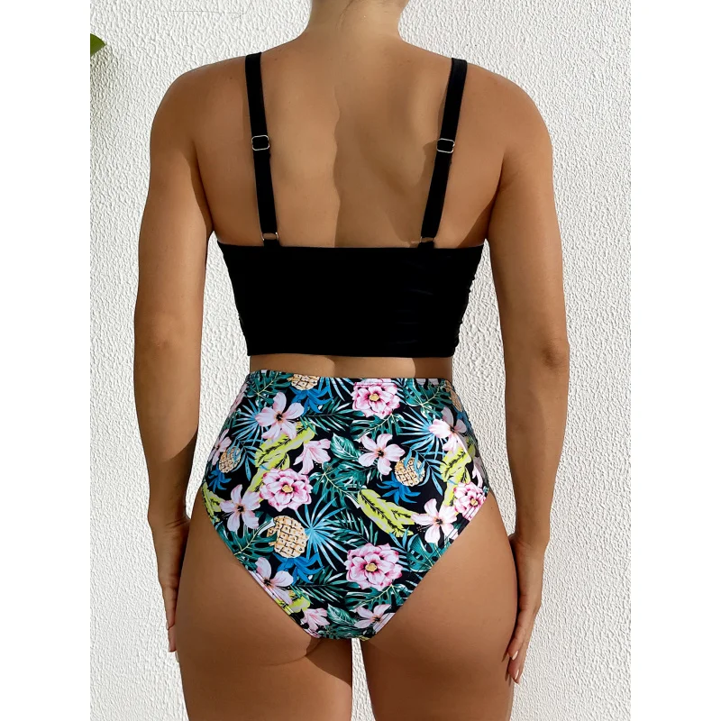 Women's New SwimsuitbikiniSolid Color Backless High-Waisted Sexy Bikini Two-Piece Swimsuit